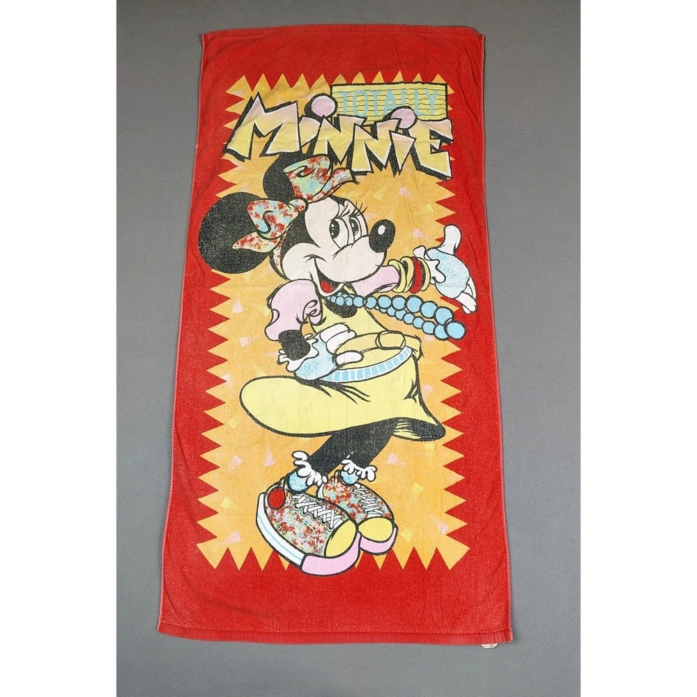 Vintage 80s Disney Minnie Mouse Beach Towel 29x58 TOTALLY MINNIE Franco Japan